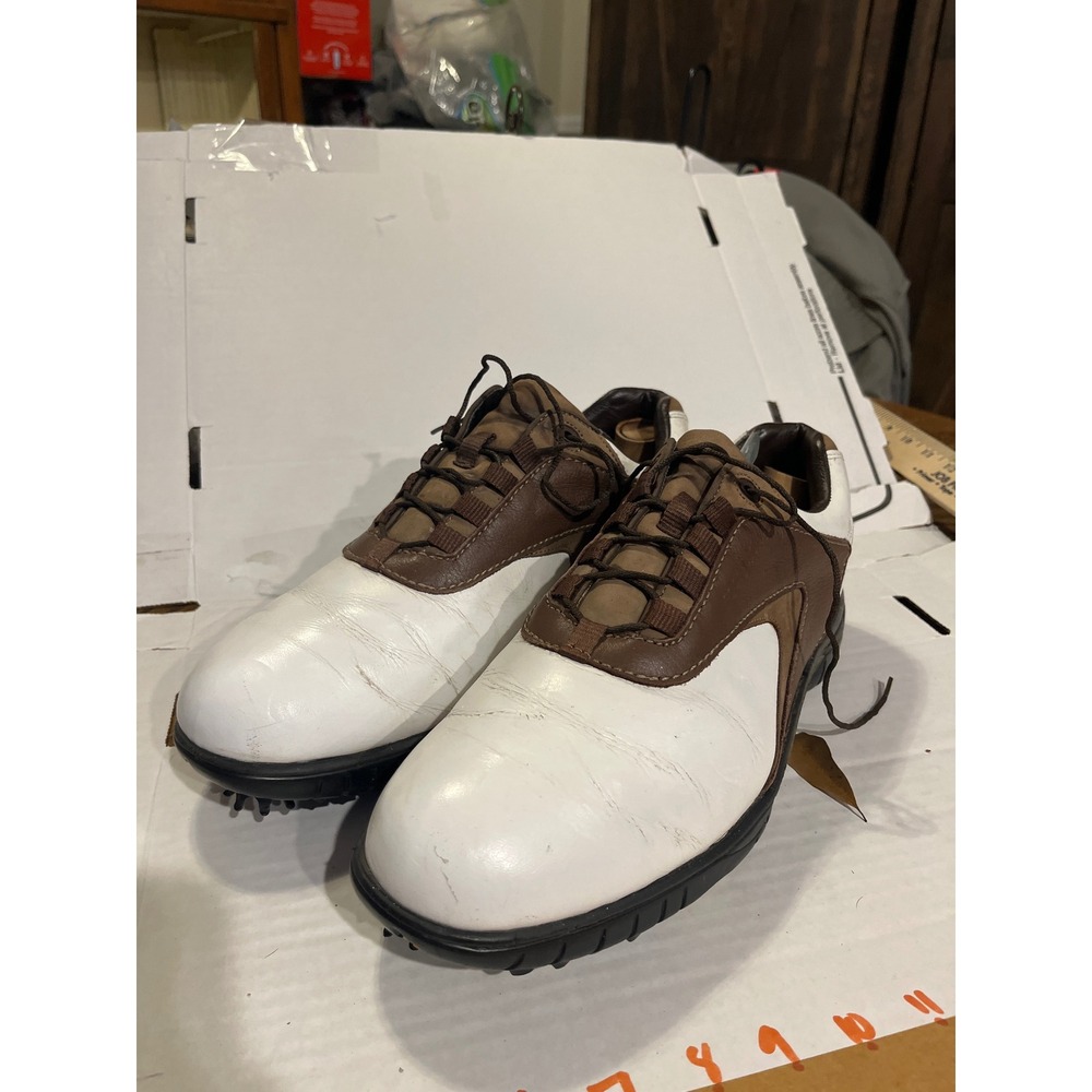 FootJoy Mens 54239 Golf Shoes White Brown Leather‎ Spiked Athletic Size 12 M